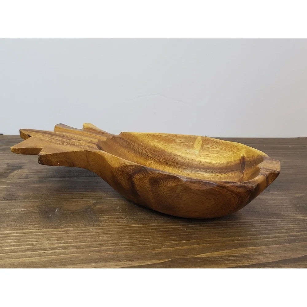 Vintage Monkey Pod Wood Pineapple Bowl Hand Carved Philippines Tiki Decor 10in